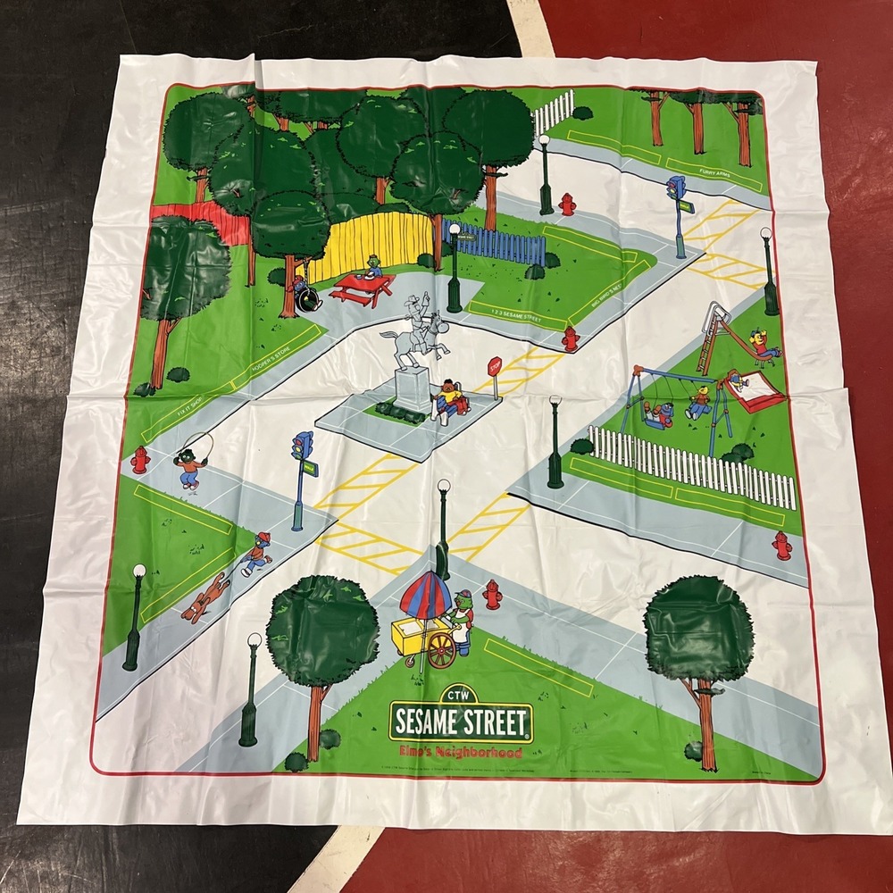 Sesame Street‎ Elmo's Neighborhood Vinyl Play Mat Clean 1998 Streets For Cars